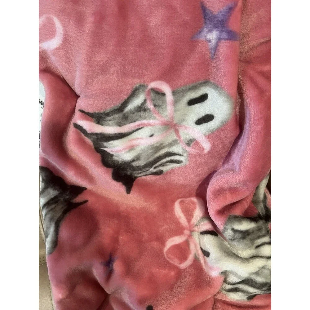Deco Pink Ghosts With Bows Soft Plush Throw Blanket Halloween Spooky 50x70